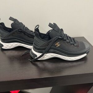 New Chanel Black Velvet & Calfskin Sneakers 37.5